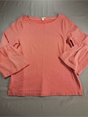 J. Crew Red and White Striped Bell-Sleeve Top